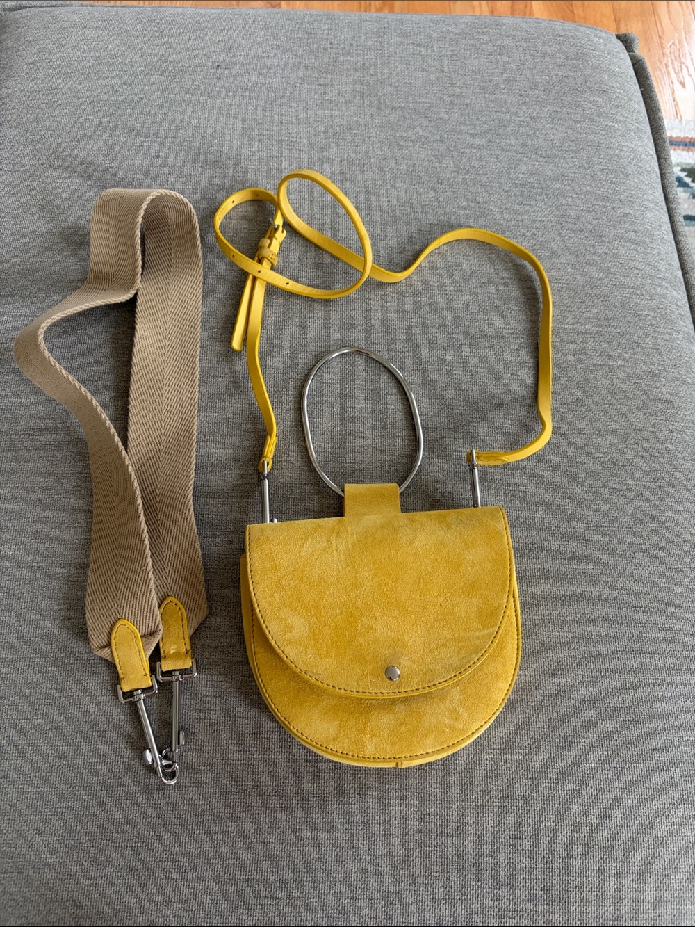 Theory Yellow Suede Mini Crossbody with Detachable Straps